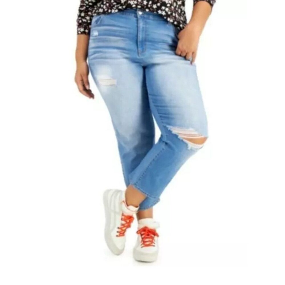 Celebrity Pink Jeans Plus Size 18 Blue The Retro Distressed High Rise Straight